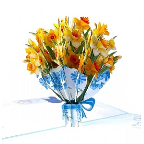 Handmade 3D Pop Up Card Daffodil Bouquet Birthday, Wedding ,Teacher's Day, Mother's Day, Thank you, Get Well, Easter, New Home Housewarming, Retirement, Blank Greetings