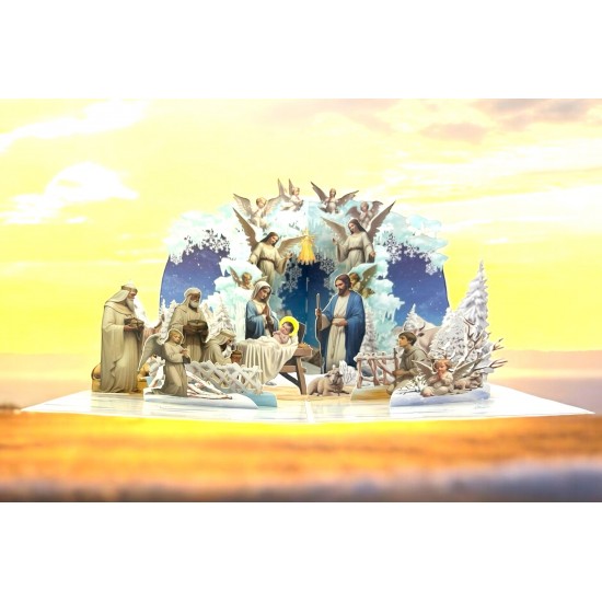 Handmade 3D Pop Up Christmas Card Nativity Holy Family Manger Three Kings Seasonal Greetings Celebrations card, Xmas home gift, ornaments, decorations