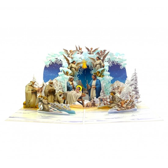 Handmade 3D Pop Up Christmas Card Nativity Holy Family Manger Three Kings Seasonal Greetings Celebrations card, Xmas home gift, ornaments, decorations