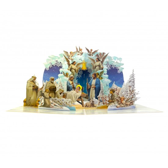 Handmade 3D Pop Up Christmas Card Nativity Holy Family Manger Three Kings Seasonal Greetings Celebrations card, Xmas home gift, ornaments, decorations