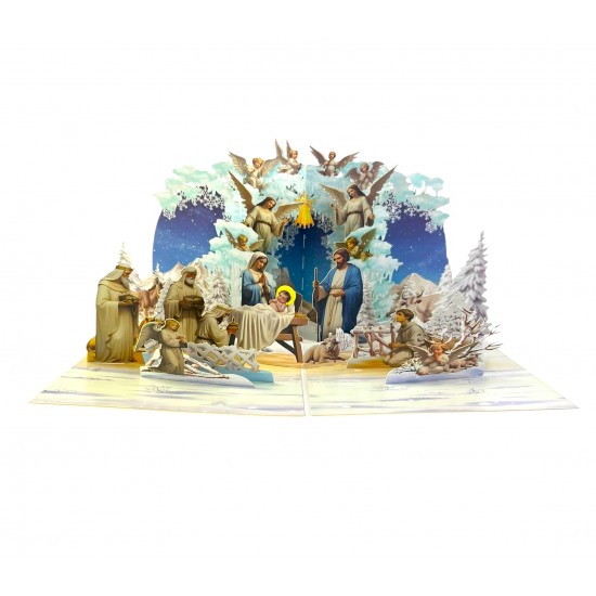 Handmade 3D Pop Up Christmas Card Nativity Holy Family Manger Three Kings Seasonal Greetings Celebrations card, Xmas home gift, ornaments, decorations