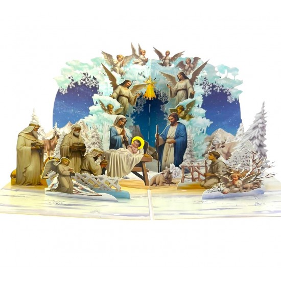 Handmade 3D Pop Up Christmas Card Nativity Holy Family Manger Three Kings Seasonal Greetings Celebrations card, Xmas home gift, ornaments, decorations