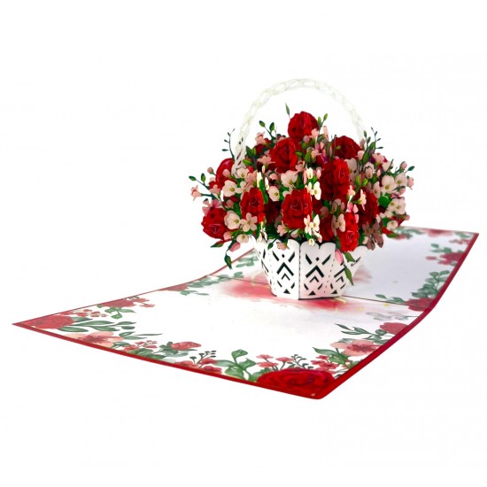 BC Worldwide Ltd Handmade 3D Pop Up Card Red Rose Basket Birthday Valentines Wedding Anniversary Mothers day Teacher's Day Thank You New Home Housewarming Blank