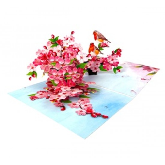 Handmade 3D Pop Up Greeting Card Robin Cherry Blossom, Birthday, Valentine's Day, wedding Anniversary, Mother's Day, Housewarming, Retirement, Thank You, Miss You, Blank