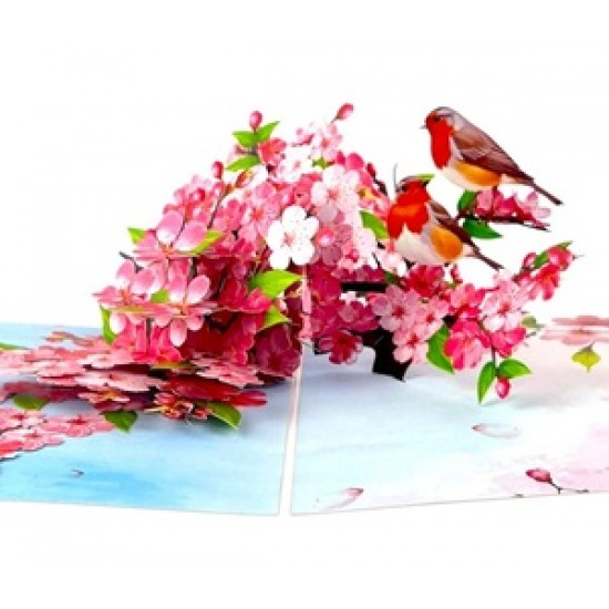 Handmade 3D Pop Up Greeting Card Robin Cherry Blossom, Birthday, Valentine's Day, wedding Anniversary, Mother's Day, Housewarming, Retirement, Thank You, Miss You, Blank