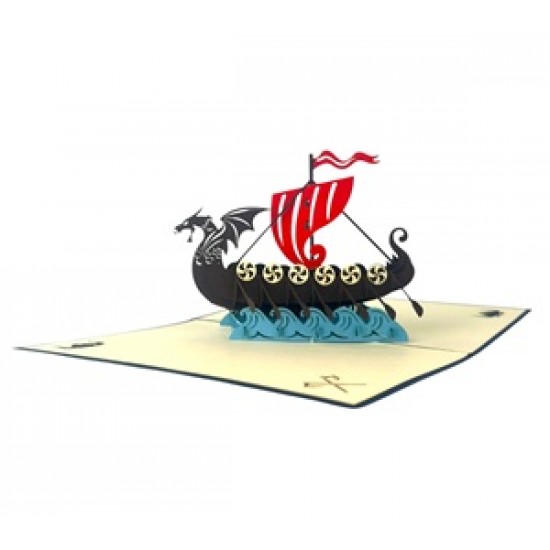 Handmade 3D Pop Up Card Scandinavia Viking Dragon Pirate Boat Birthday Wedding Anniversary Father's Day Moving Leaving Travel Holiday Greetings