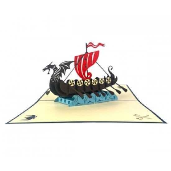 Handmade 3D Pop Up Card Scandinavia Viking Dragon Pirate Boat Birthday Wedding Anniversary Father's Day Moving Leaving Travel Holiday Greetings