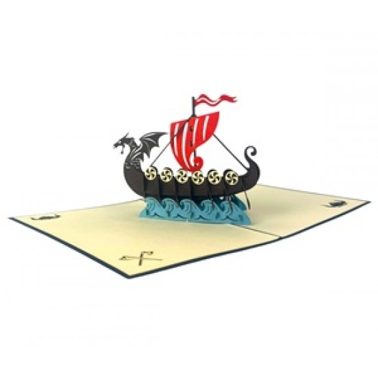 Handmade 3D Pop Up Card Scandinavia Viking Dragon Pirate Boat Birthday Wedding Anniversary Father's Day Moving Leaving Travel Holiday Greetings