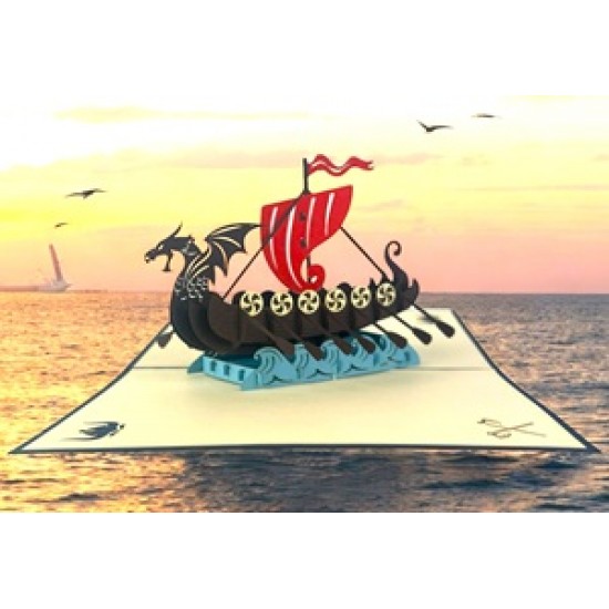 Handmade 3D Pop Up Card Scandinavia Viking Dragon Pirate Boat Birthday Wedding Anniversary Father's Day Moving Leaving Travel Holiday Greetings