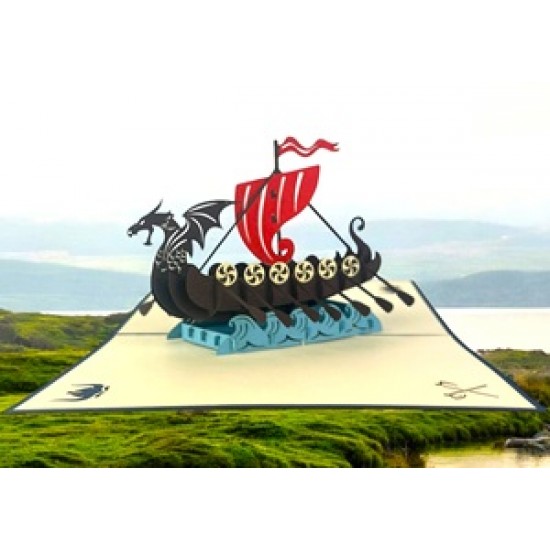 Handmade 3D Pop Up Card Scandinavia Viking Dragon Pirate Boat Birthday Wedding Anniversary Father's Day Moving Leaving Travel Holiday Greetings