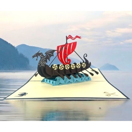 Handmade 3D Pop Up Card Scandinavia Viking Dragon Pirate Boat Birthday Wedding Anniversary Father's Day Moving Leaving Travel Holiday Greetings