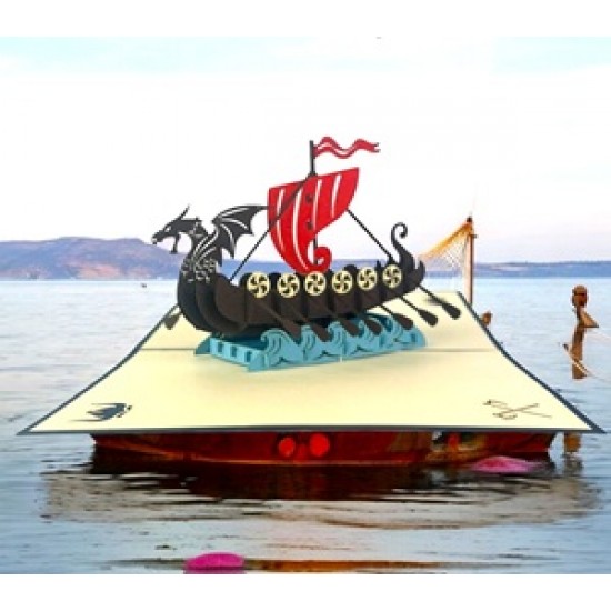 Handmade 3D Pop Up Card Scandinavia Viking Dragon Pirate Boat Birthday Wedding Anniversary Father's Day Moving Leaving Travel Holiday Greetings