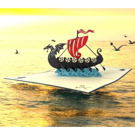 Handmade 3D Pop Up Card Scandinavia Viking Dragon Pirate Boat Birthday Wedding Anniversary Father's Day Moving Leaving Travel Holiday Greetings