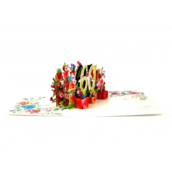 Handmade 3D pop up card 60 Sixty happy birthday rose flower pot celebrations 