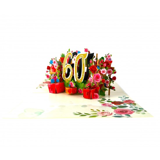 Handmade 3D pop up card 60 Sixty happy birthday rose flower pot celebrations 