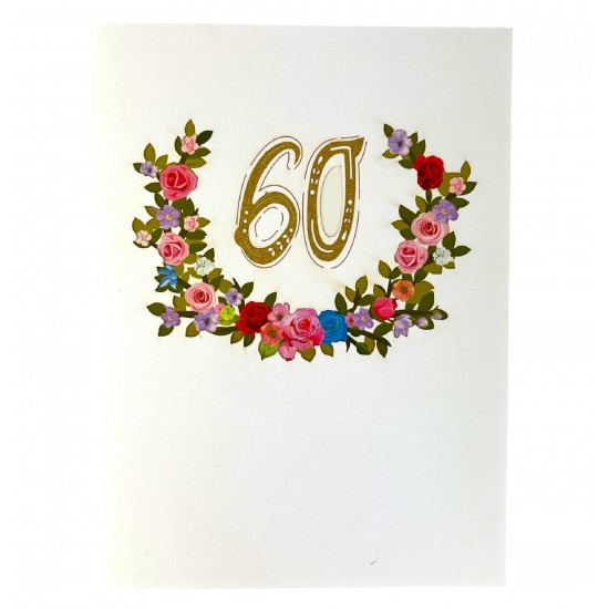 Handmade 3D pop up card 60 Sixty happy birthday rose flower pot celebrations 