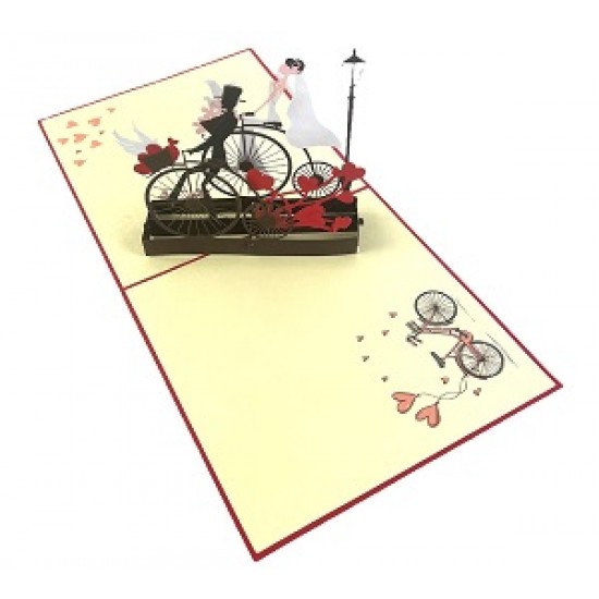 Handmade 3D Pop Up Card vintage Victorian Penny Farthing Bike Wedding Couple Street Lamp,bride Groom,big Day Gift,invitation,congratulations Card,celebration Greetings