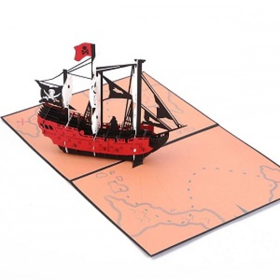 Handmade 3D Pop Up Card pirate ship birthday Valentine's anniversary father's day retirement leaving best wishes holiday blank greeting