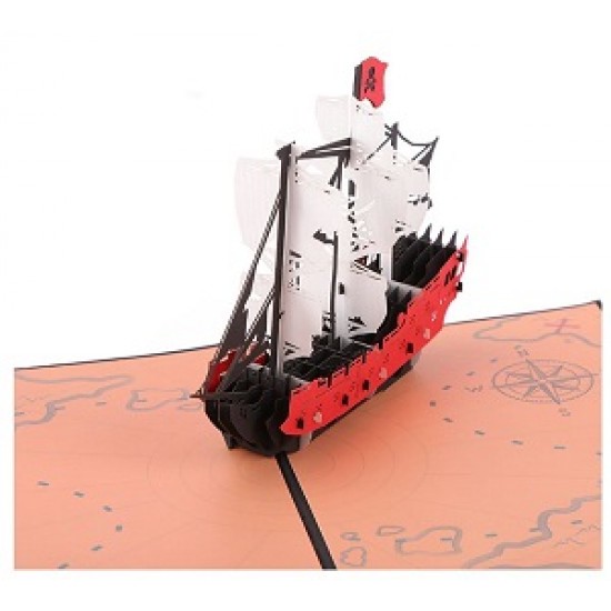 Handmade 3D Pop Up Card pirate ship birthday Valentine's anniversary father's day retirement leaving best wishes holiday blank greeting