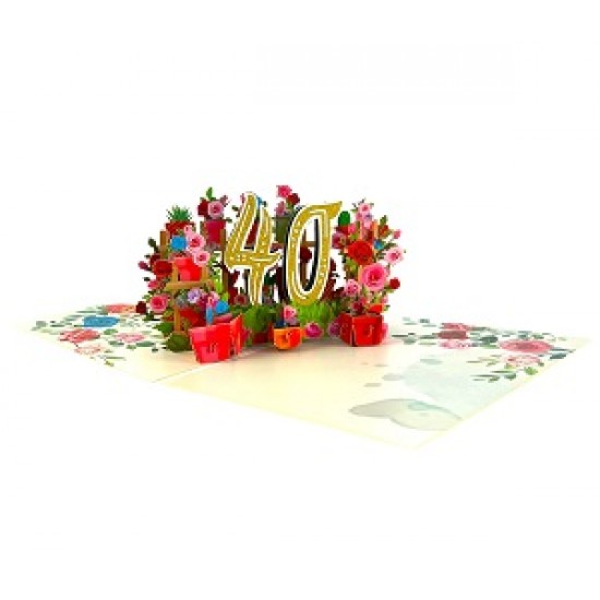 BC Worldwide Ltd handmade 3D pop up card 40 forty happy birthday rose flower 