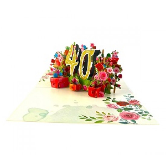 BC Worldwide Ltd handmade 3D pop up card 40 forty happy birthday rose flower 