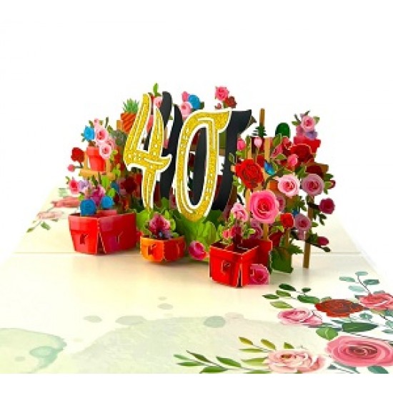 BC Worldwide Ltd handmade 3D pop up card 40 forty happy birthday rose flower 