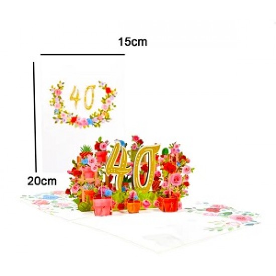 BC Worldwide Ltd handmade 3D pop up card 40 forty happy birthday rose flower 