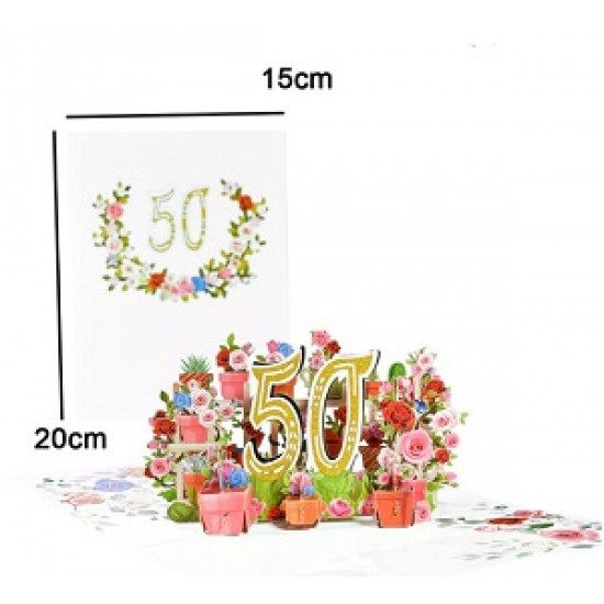 BC Worldwide Ltd handmade 3D pop up card 50 fifty happy birthday rose flower 