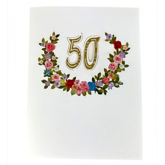 BC Worldwide Ltd handmade 3D pop up card 50 fifty happy birthday rose flower 