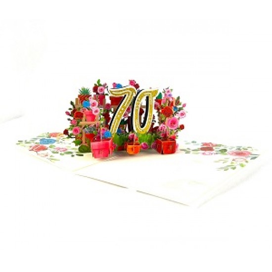 Handmade 3D pop up card 70 seventy happy birthday rose flower pot celebrations card for her friends