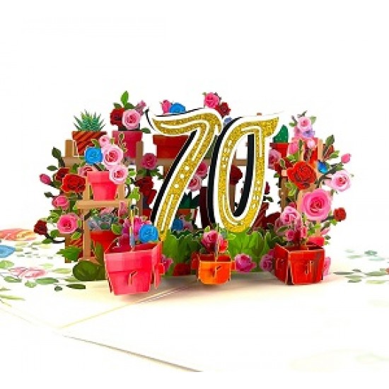 Handmade 3D pop up card 70 seventy happy birthday rose flower pot celebrations card for her friends