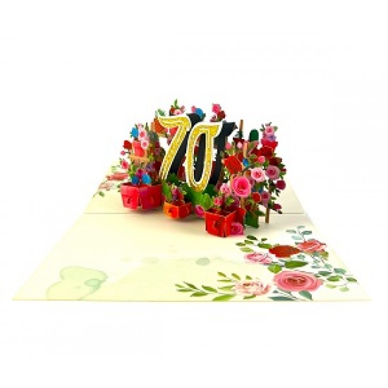 Handmade 3D pop up card 70 seventy happy birthday rose flower pot celebrations card for her friends