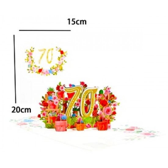 Handmade 3D pop up card 70 seventy happy birthday rose flower pot celebrations card for her friends