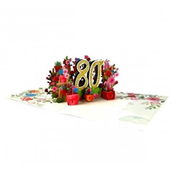 Handmade 3D pop up card 80 Eighty happy birthday rose flower pot celebrations card for her friends