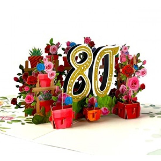 Handmade 3D pop up card 80 Eighty happy birthday rose flower pot celebrations card for her friends