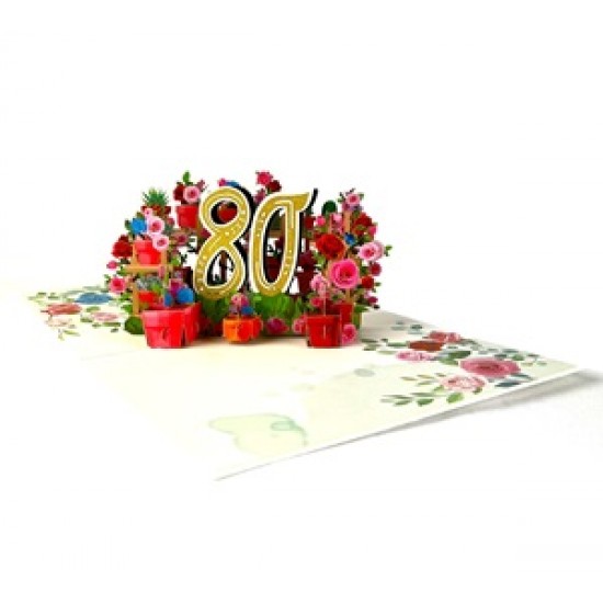 Handmade 3D pop up card 80 Eighty happy birthday rose flower pot celebrations card for her friends