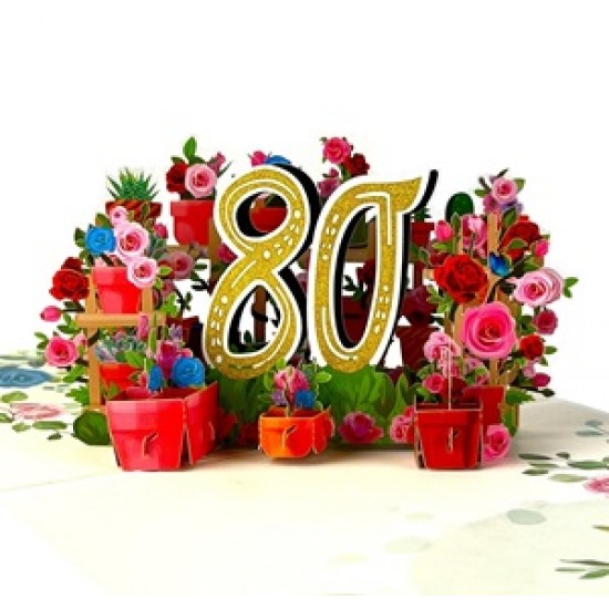 Handmade 3D pop up card 80 Eighty happy birthday rose flower pot celebrations card for her friends