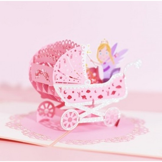 Handmade 3D pop up card 1st birthday new baby girl birth baby shower fairy baptism christening pink party invitation celebration congratulations card