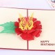 Handmade 3D Pop Up Card Happy Birthday Butterfly Red Peony Flower Greetings