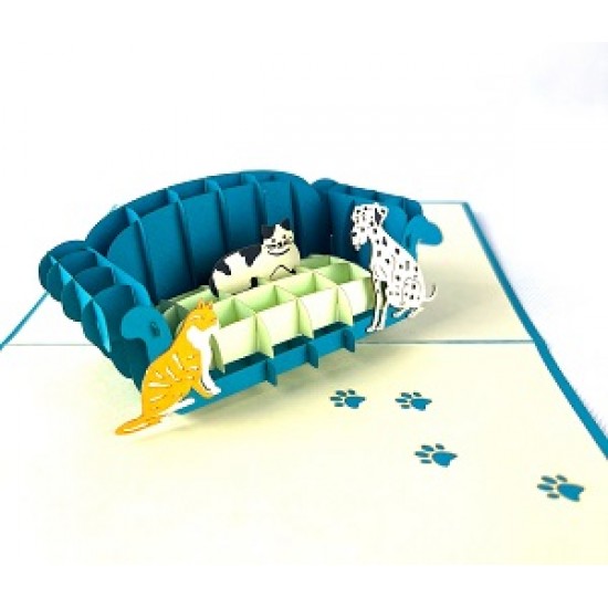 Handmade 3D Pop Up Card,cat Dog Sofa,happy Birthday Card,wedding Anniversary,father's Day,thank You,new Home,moving,housewarming,blank Greeting Card