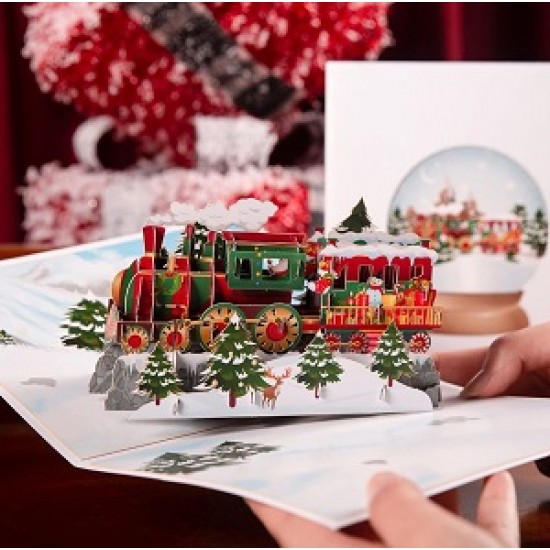 Handmade 3D pop up Christmas card Merry Xmas train Santa Claus snowman gift blank