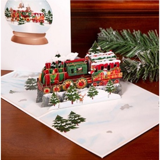 Handmade 3D pop up Christmas card Merry Xmas train Santa Claus snowman gift blank