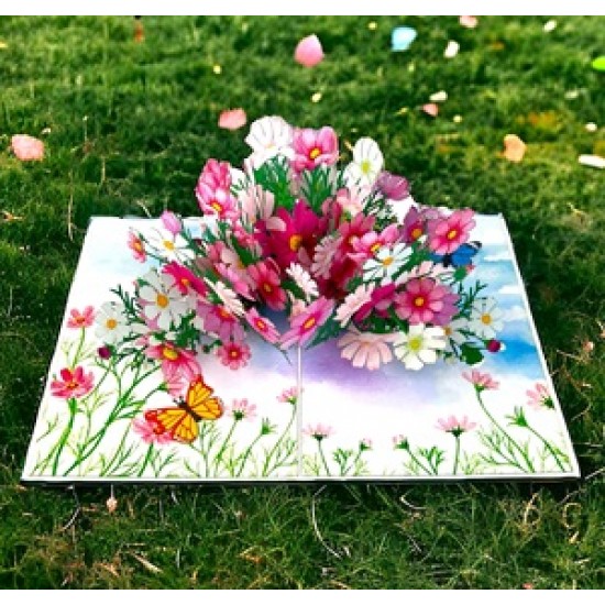 Handmade 3D Pop up Card Cosmos Flowers Love and Joy Birthday Valentines Day Mother's Day Wedding Anniversary Congratulations Retirement Thank you Teacher's Day New House Blank Celebrations