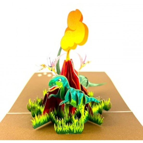 Handmade 3D Pop Up Card dinosaur volcano birthday Valentine's day Father's day Holiday New Pet Celebrations