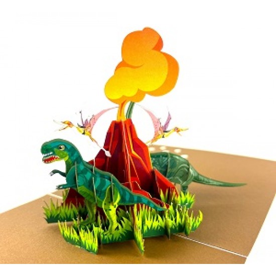 Handmade 3D Pop Up Card dinosaur volcano birthday Valentine's day Father's day Holiday New Pet Celebrations