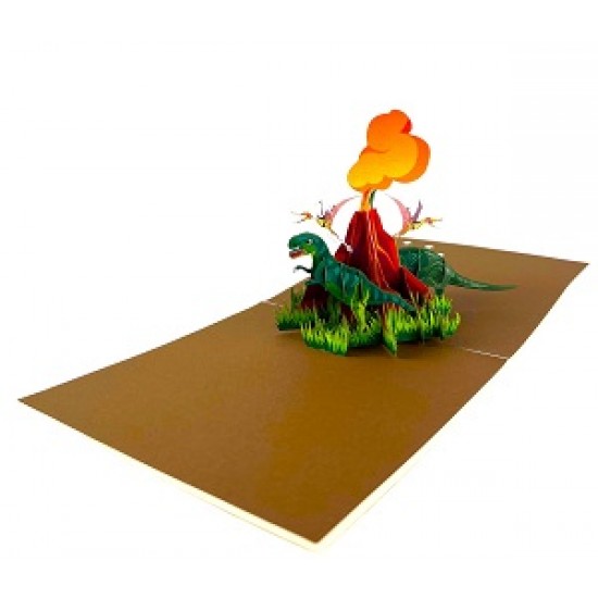 Handmade 3D Pop Up Card dinosaur volcano birthday Valentine's day Father's day Holiday New Pet Celebrations