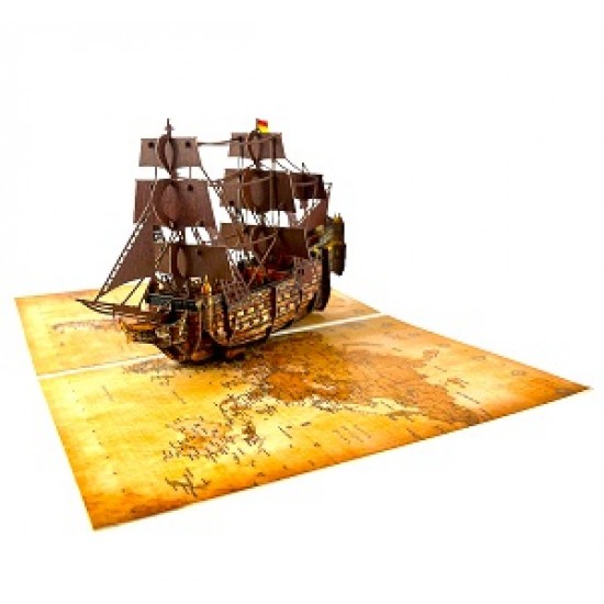 Handmade 3D Pop Up Card Galleon Boat Ship Birthday Valentine's Day Father's Day Wedding Anniversary Mother's Day New Home Housewarming Graduation Leaving Moving Retirement Blank Celebrations Card