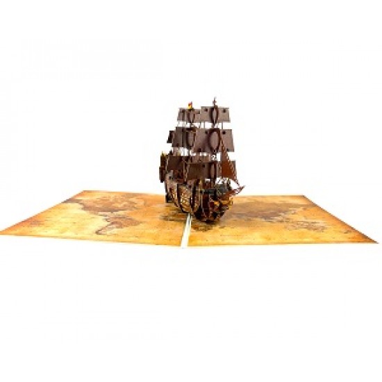 Handmade 3D Pop Up Card Galleon Boat Ship Birthday Valentine's Day Father's Day Wedding Anniversary Mother's Day New Home Housewarming Graduation Leaving Moving Retirement Blank Celebrations Card