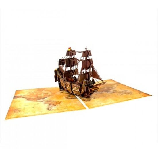 Handmade 3D Pop Up Card Galleon Boat Ship Birthday Valentine's Day Father's Day Wedding Anniversary Mother's Day New Home Housewarming Graduation Leaving Moving Retirement Blank Celebrations Card