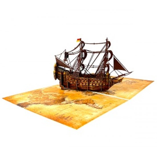 Handmade 3D Pop Up Card Galleon Boat Ship Birthday Valentine's Day Father's Day Wedding Anniversary Mother's Day New Home Housewarming Graduation Leaving Moving Retirement Blank Celebrations Card